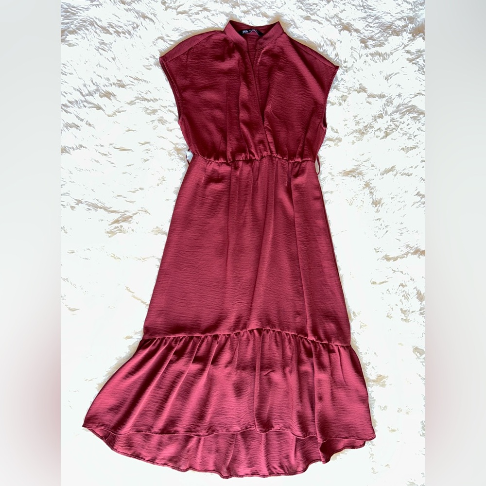 Zara Red Ruffled Tiered Maxi Sundress